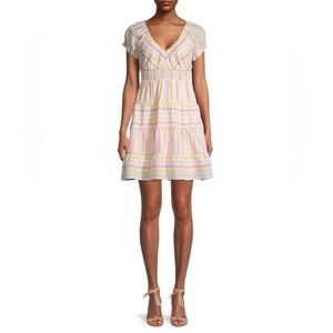 Betsey Johnson - Novelty Striped Pink Multi Colored Mini Dress Size Small